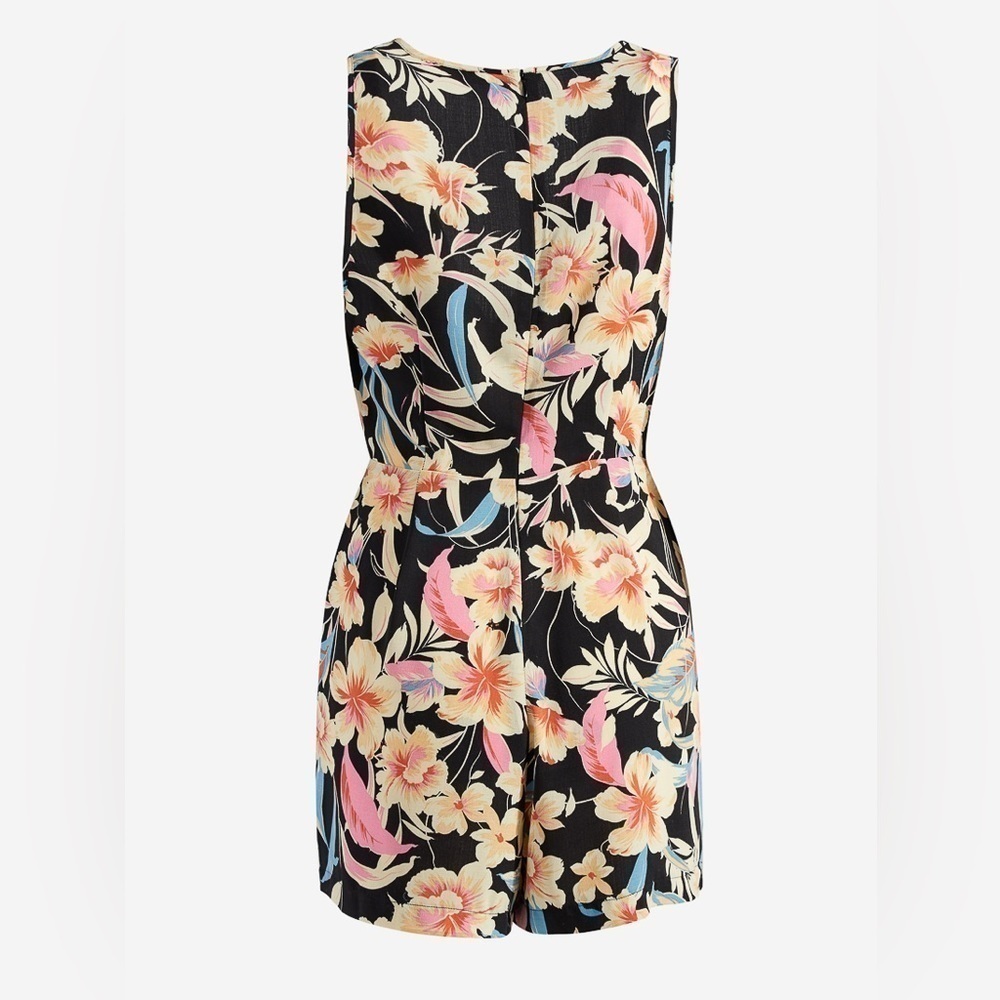 Shoedazzle Botanical Tropical Black Front Tie Wrap Romper
